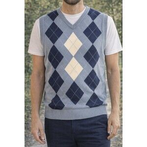 Club Room Men’s Argyle Sweater Vest Blue V Neck Sleeveless Golf Preppy Size L